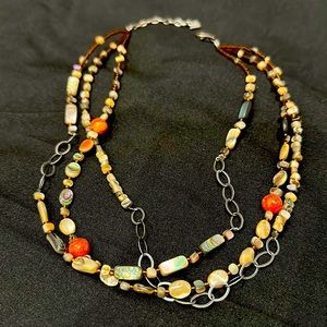 Silpada three stand necklace, coral seed bead